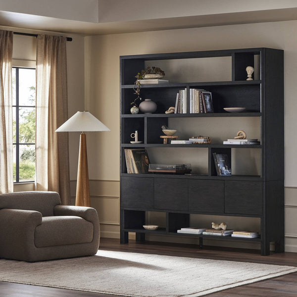 Nolan Black Oak Wide Bookcase