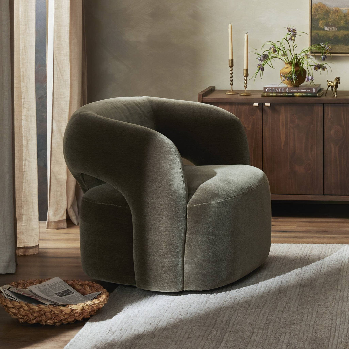 Mason Olive Wool-Mohair Swivel Chair