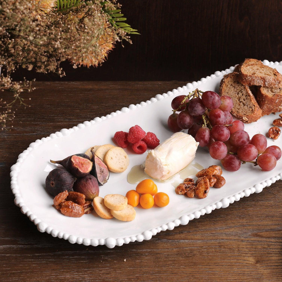 White Alegria Large Oval Serving Platter - Platter Top View | Bone & Brass