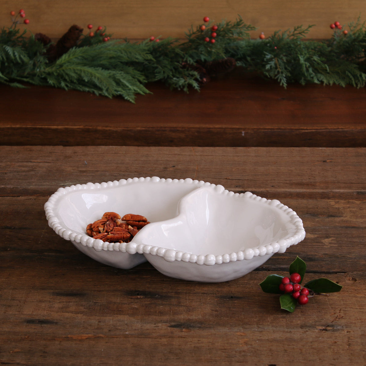 White Alegria Double Dip Serving Bowl - Set Top View | Bone & Brass