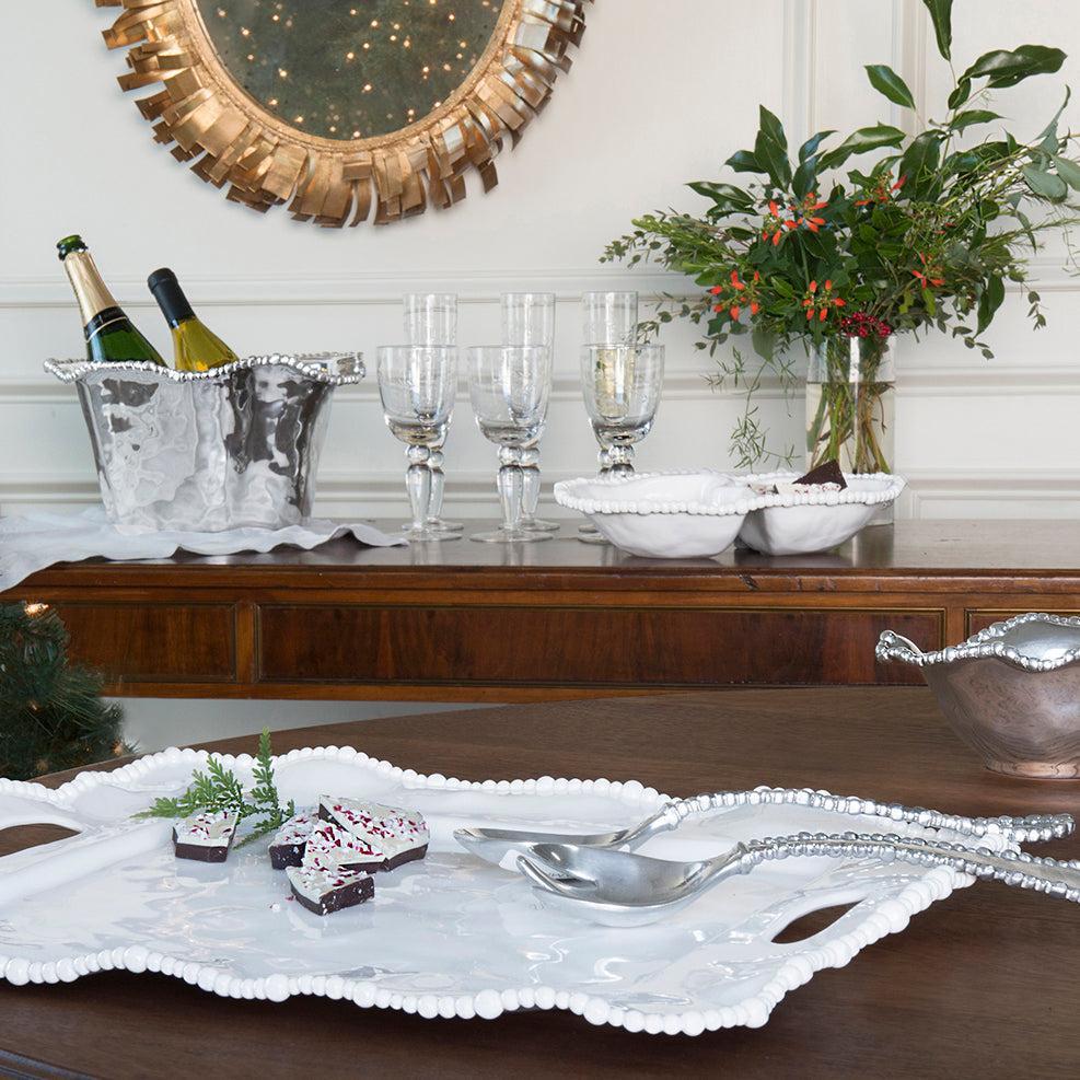 White Alegria Double Dip Serving Bowl - Set View | Bone & Brass