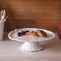 Alegria White Pedestal Cake Plate - Pedestal Side View | Bone & Brass