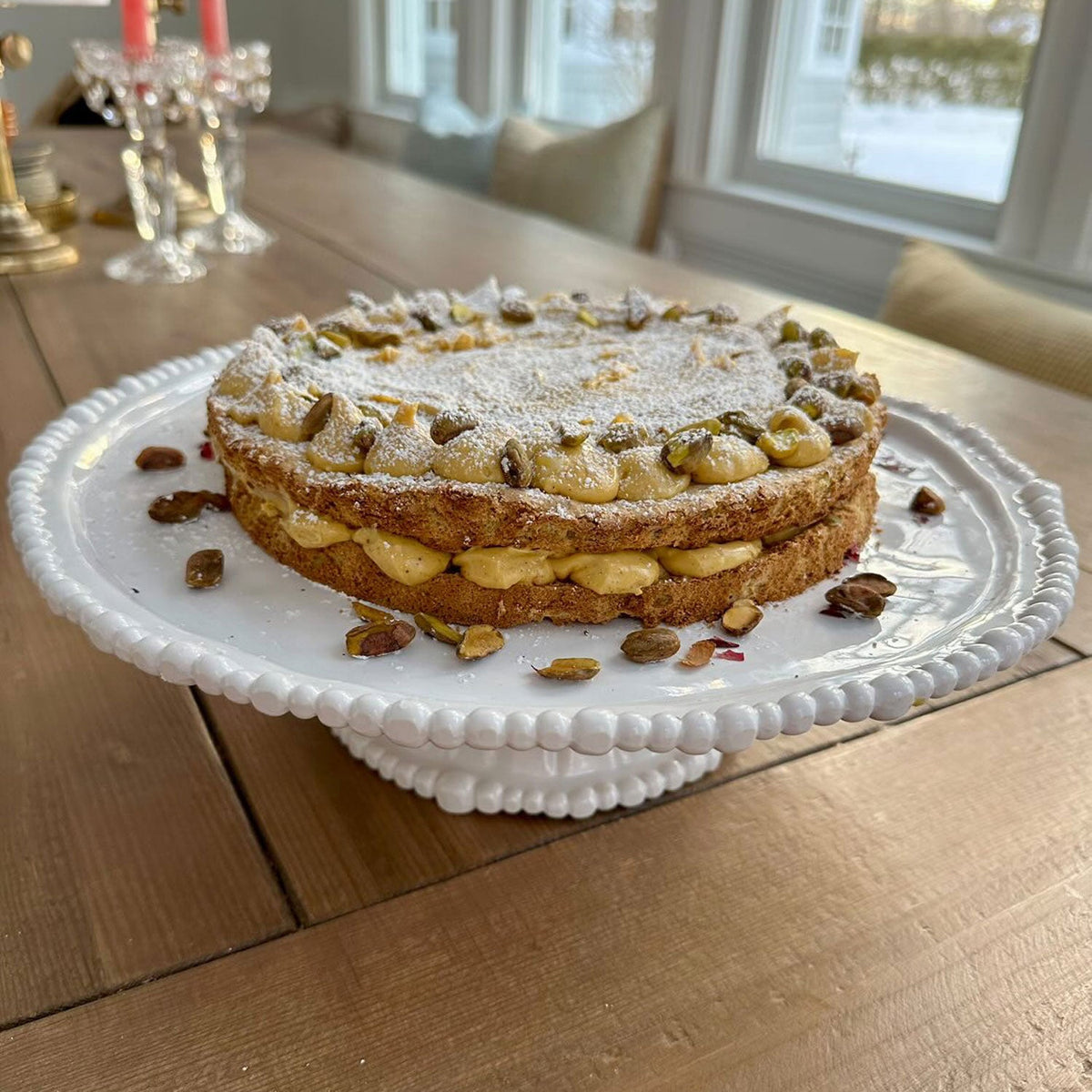 Alegria White Pedestal Cake Plate - Pedestal Top View | Bone & Brass