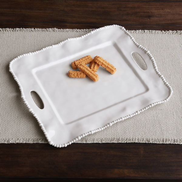 Vida Alegria Rectangular Tray Handles White - Tray Detail | Bone & Brass