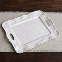 Vida Alegria Rectangular Tray Handles White - Tray Side View | Bone & Brass