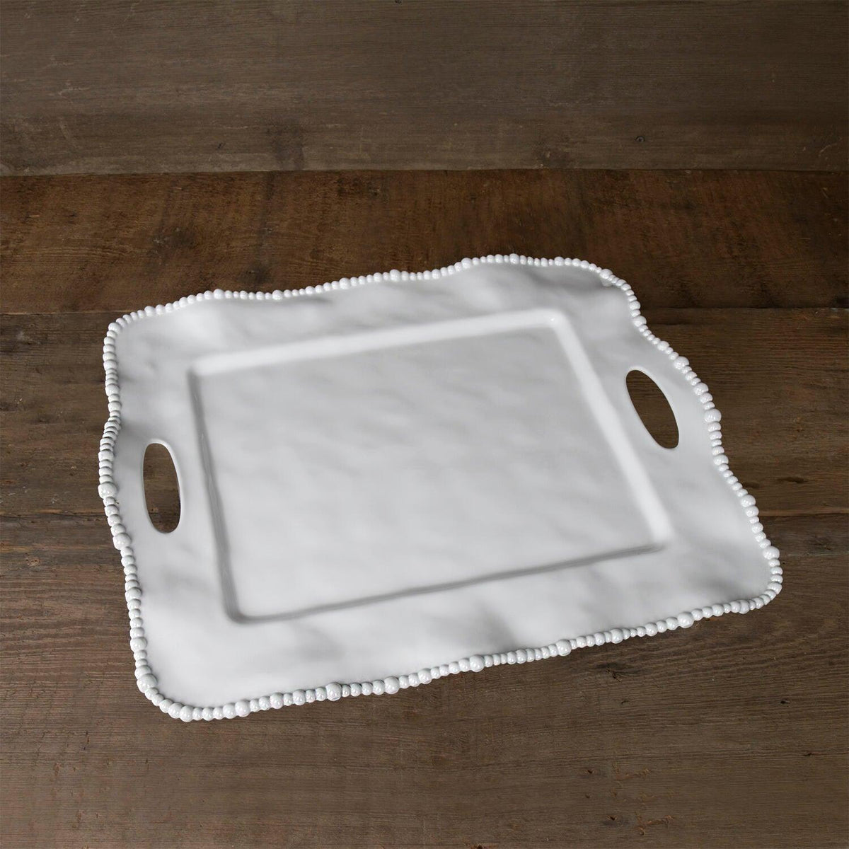 Vida Alegria Rectangular Tray Handles White - Tray Top View | Bone & Brass