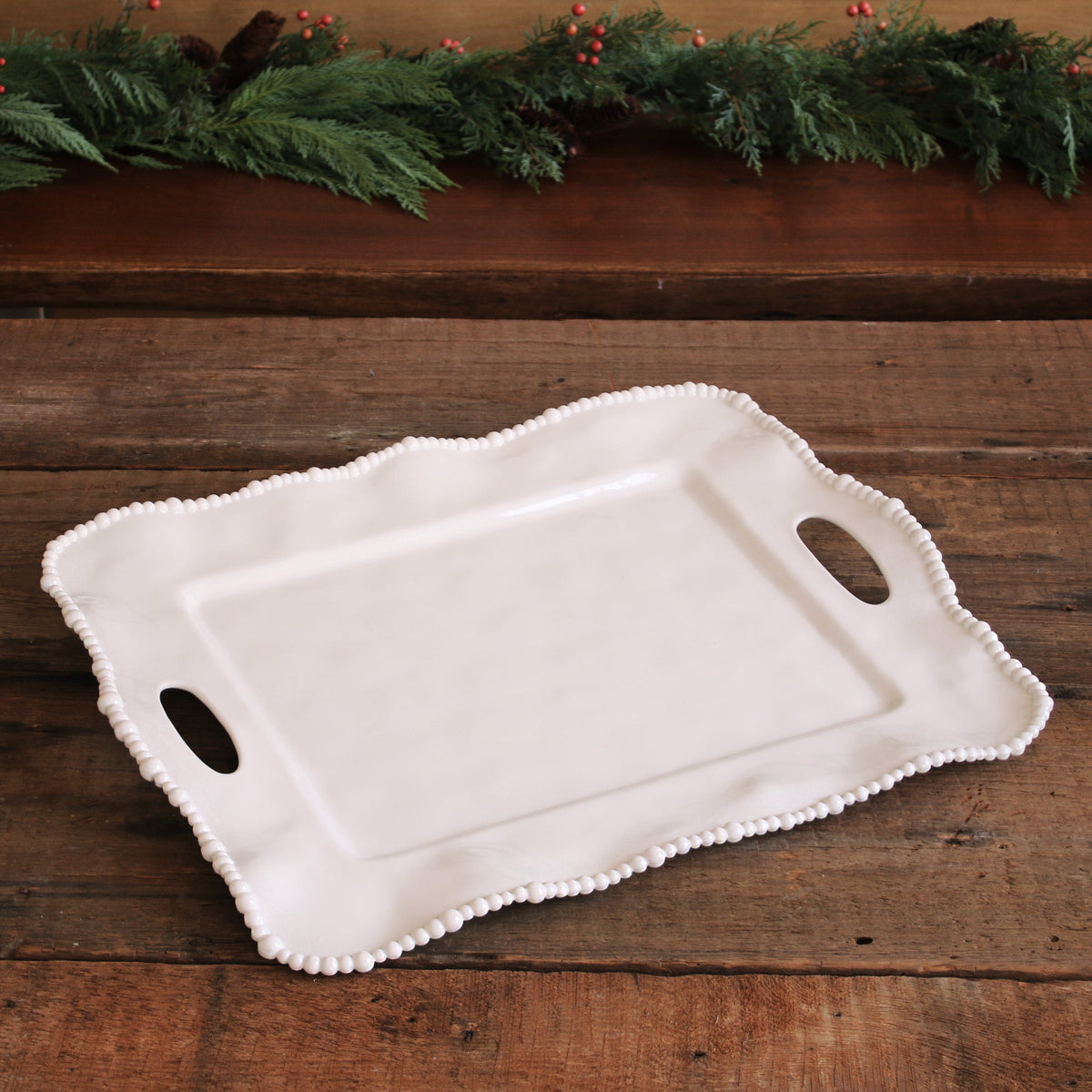 Vida Alegria Rectangular Tray Handles White - Tray View | Bone & Brass