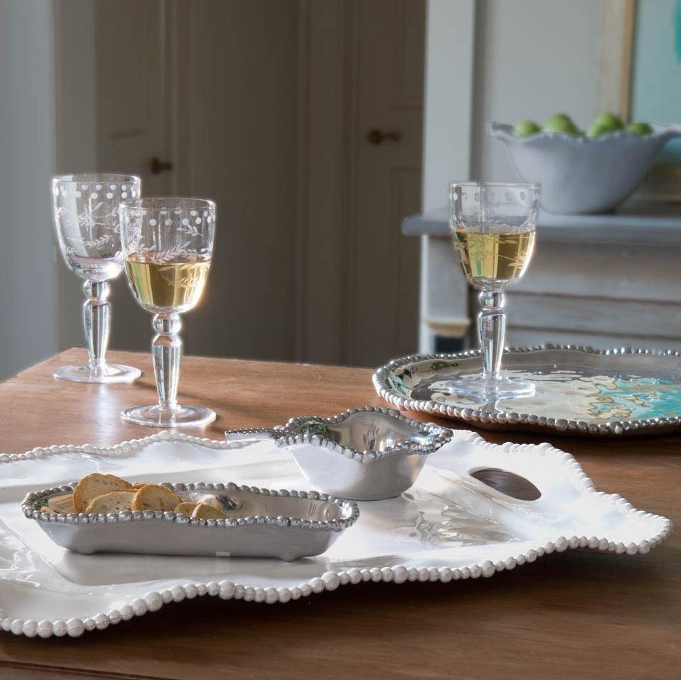 Vida Alegria Rectangular Tray Handles White - Tray Detail | Bone & Brass