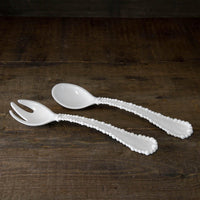 Vida Alegria Large Salad Servers (White) - Handle Detail | Bone & Brass