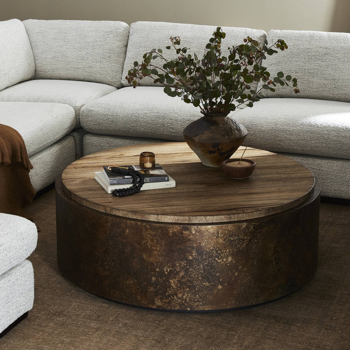 Kimpton Resawn Oak & Distressed Aluminum Coffee Table