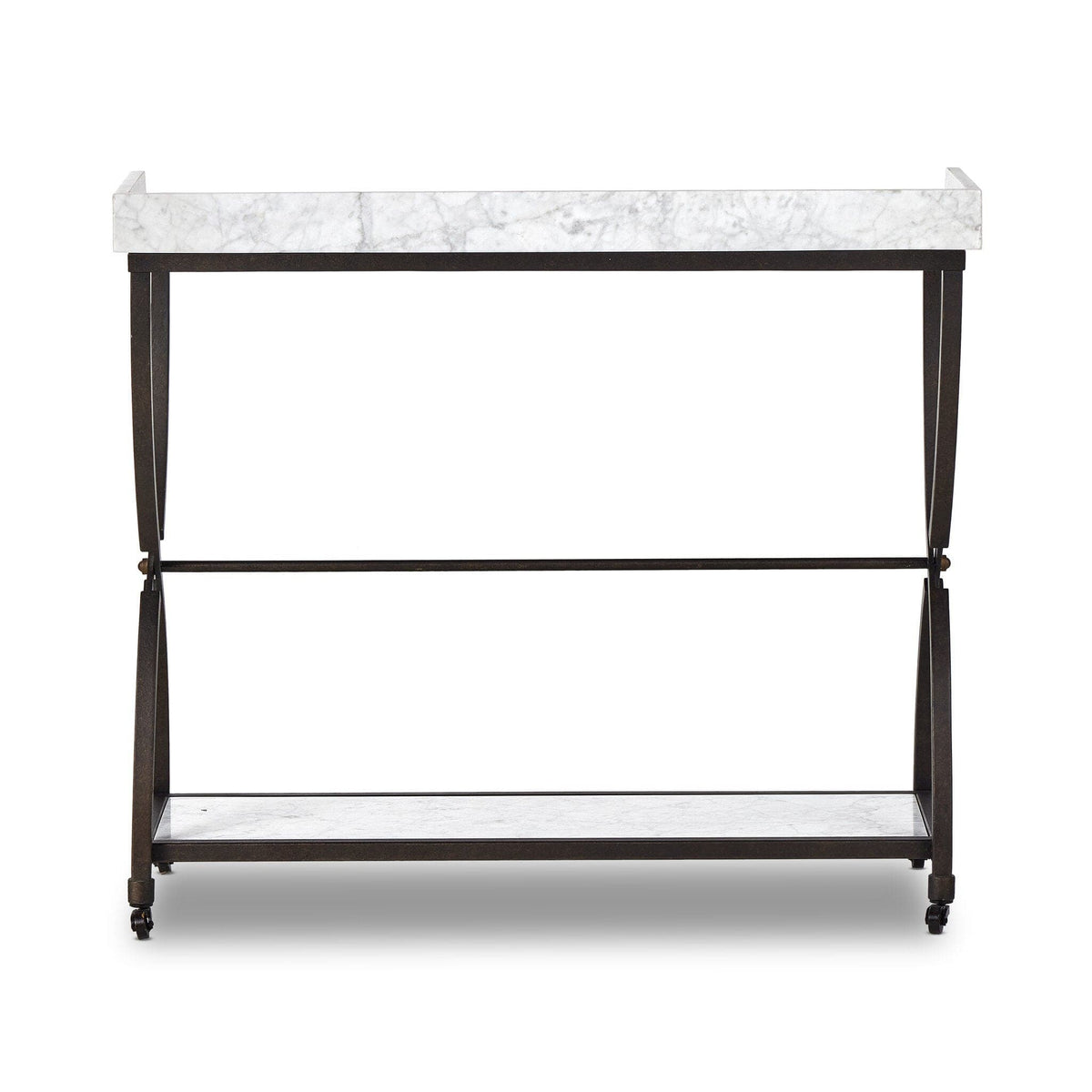 White Marble & Bronze Iron Bar Serving Table