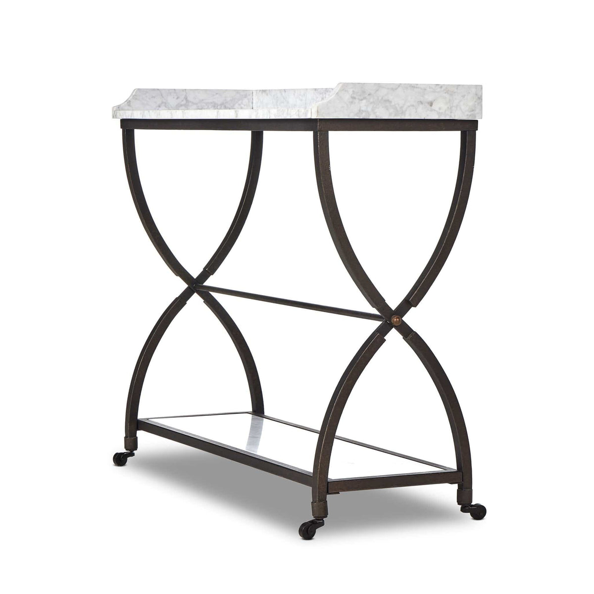 White Marble & Bronze Iron Bar Serving Table