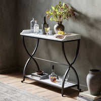 White Marble & Bronze Iron Bar Serving Table