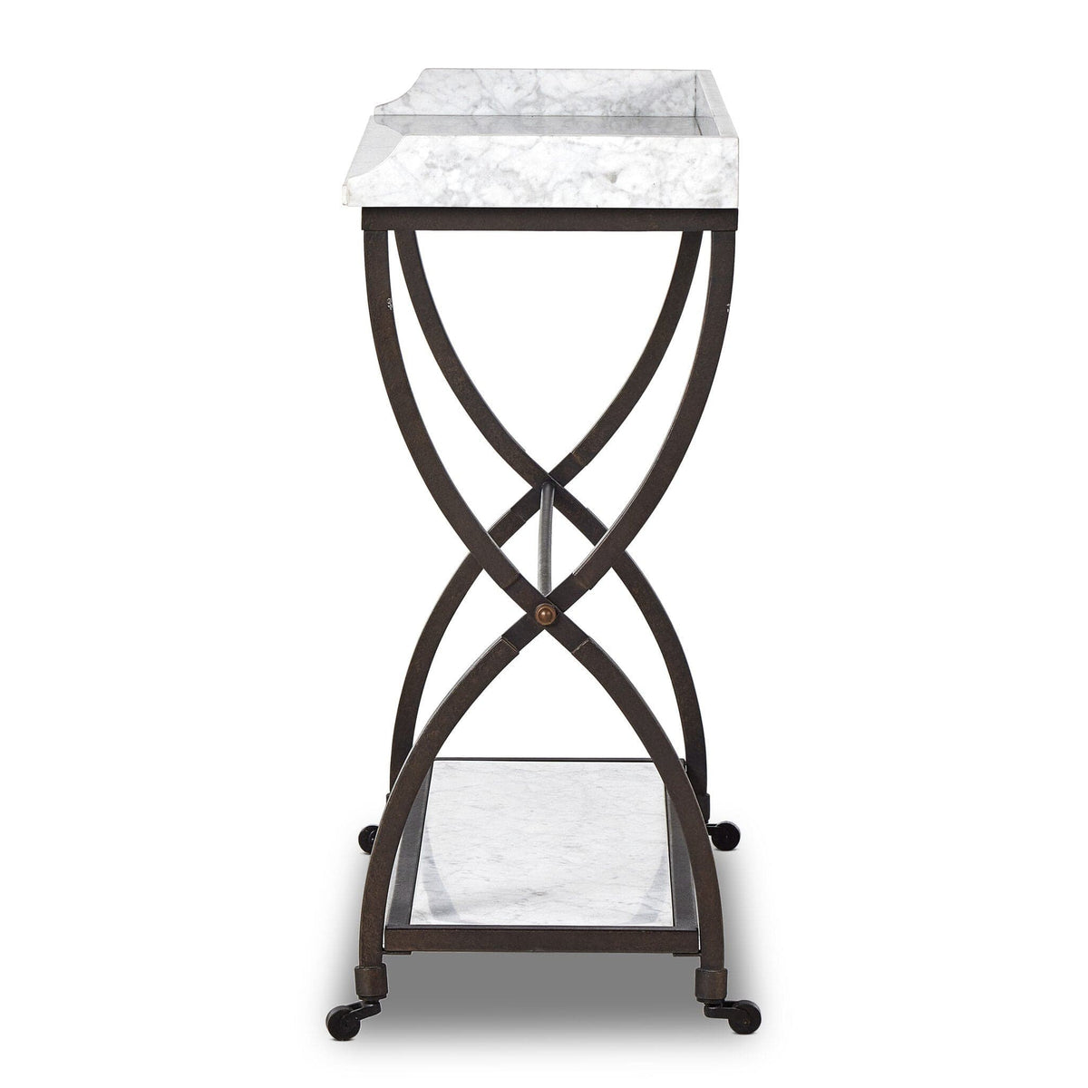 White Marble & Bronze Iron Bar Serving Table