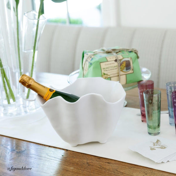 Vida Nube White Scalloped Ice Bucket - Ice Bucket Detail | Bone & Brass