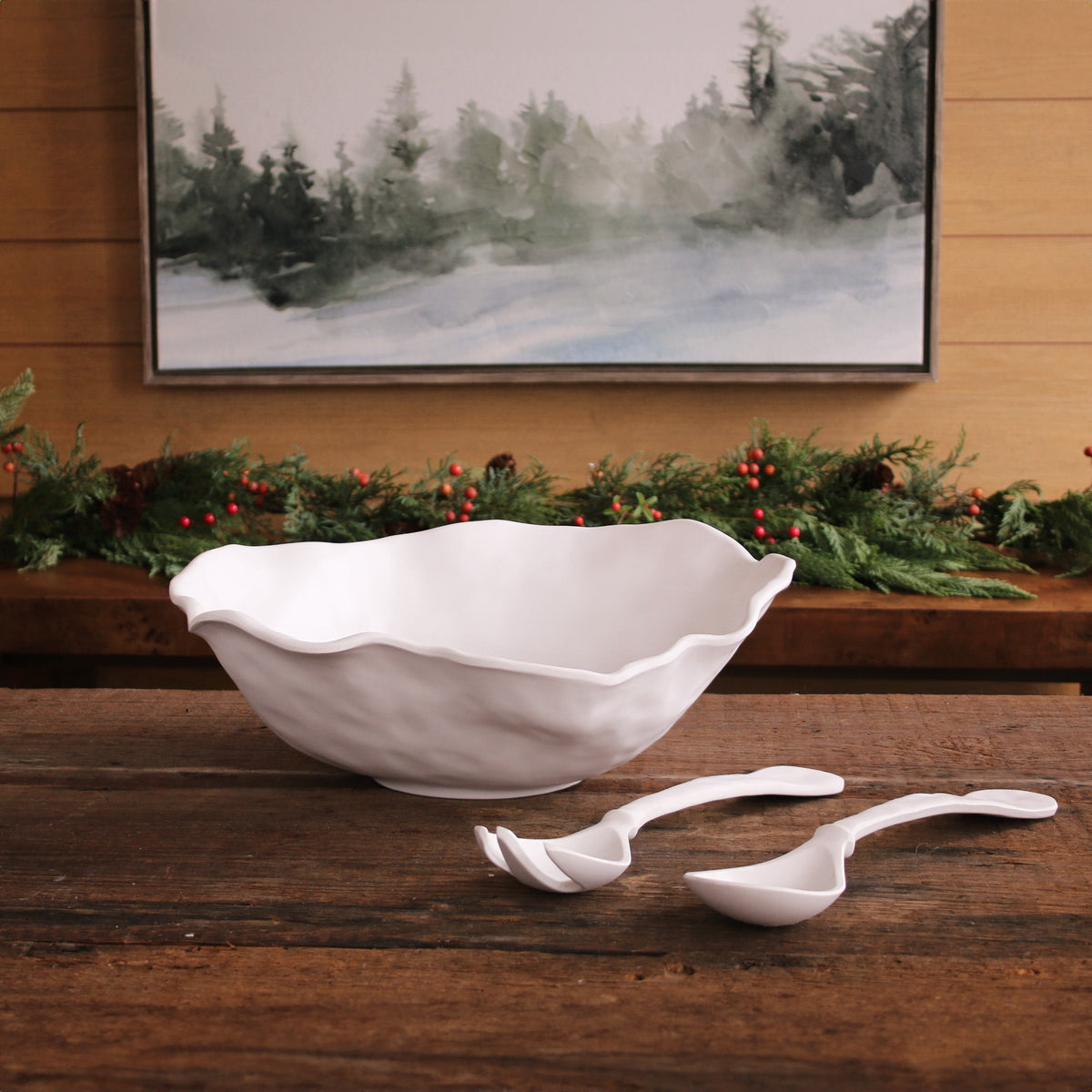 Vida Nube Large Salad Servers (White) - Handle Detail | Bone & Brass