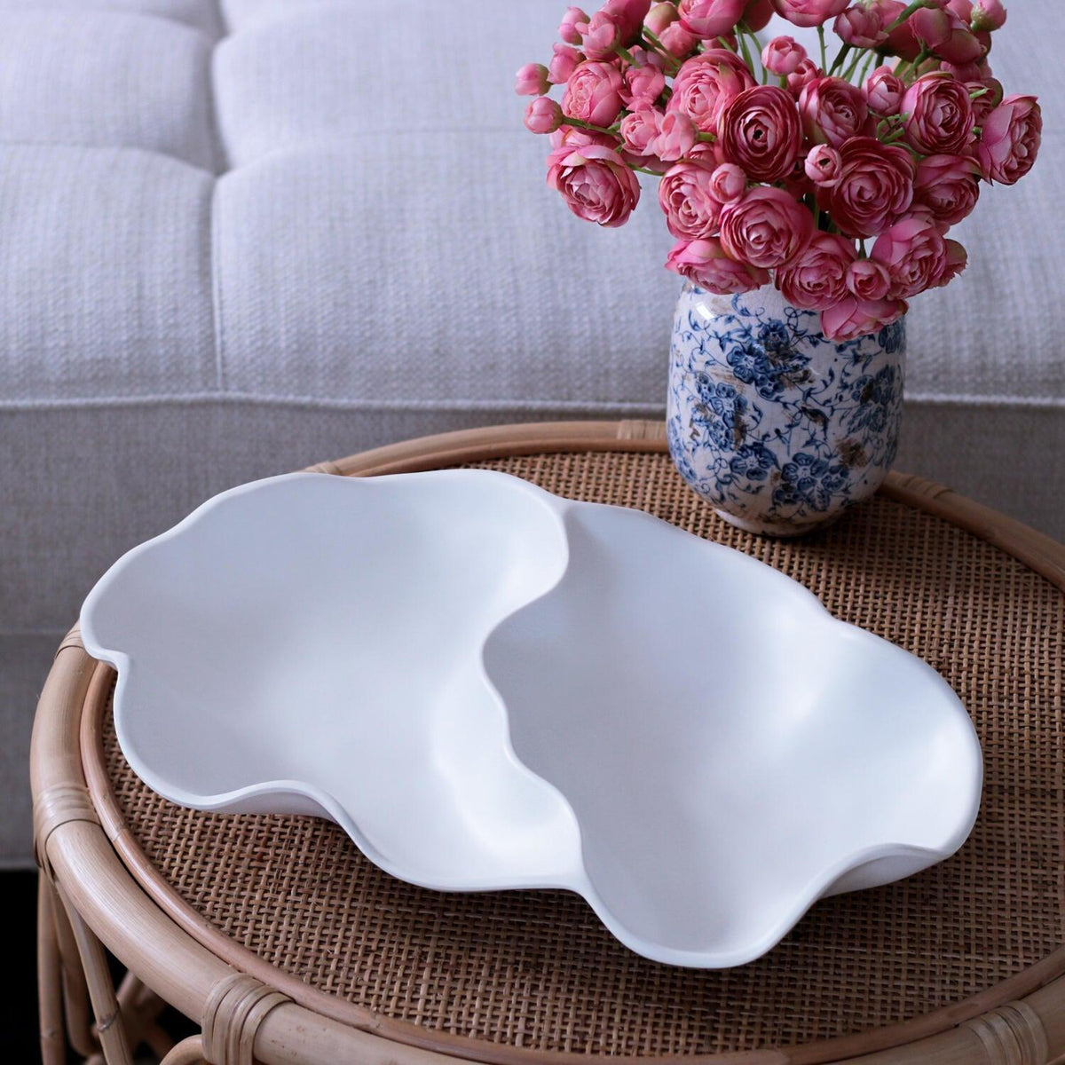 White Nube Large Double Dip Serving Bowl - Set Detail | Bone & Brass