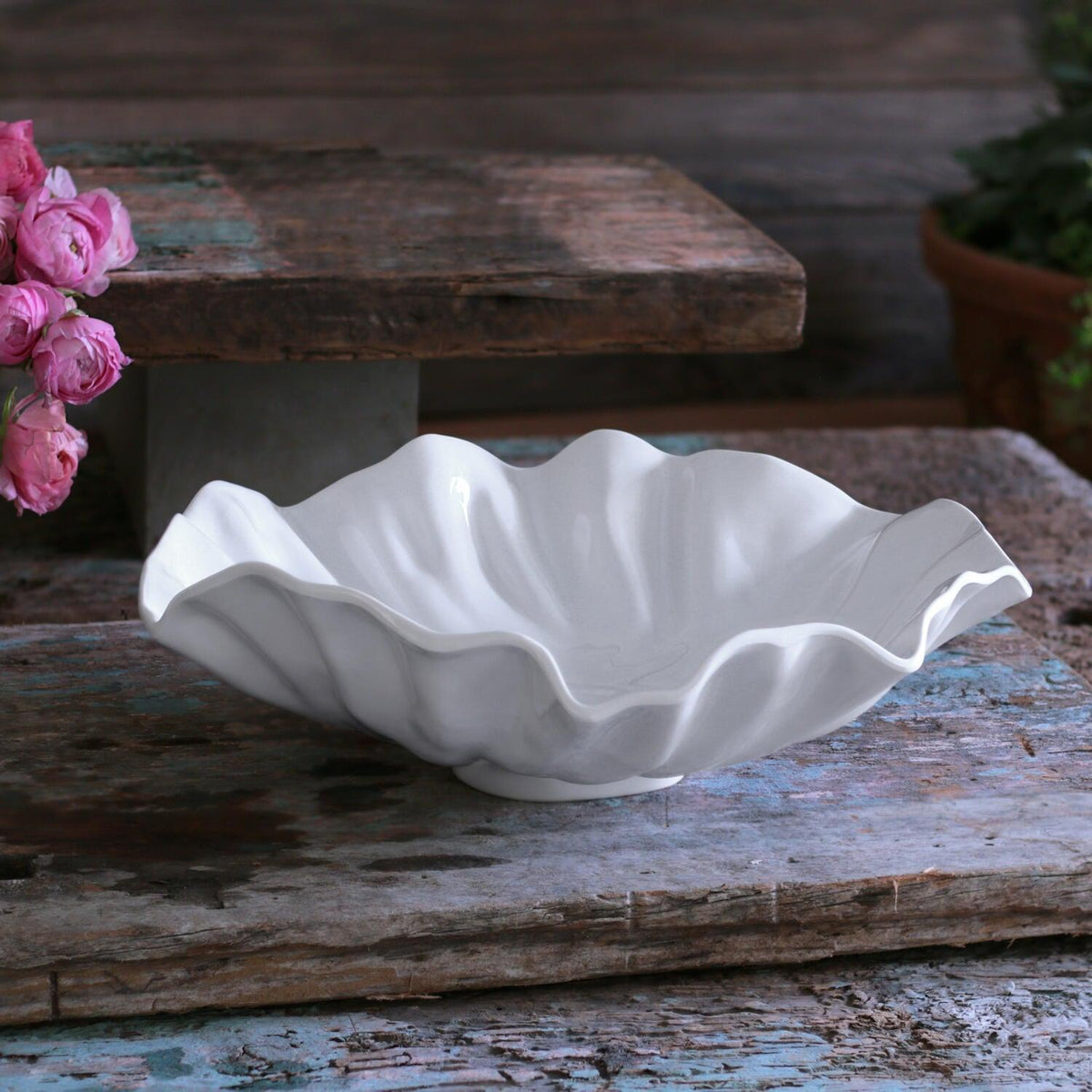 Vida Bloom Large Bowl (White) - Bowl Side View | Bone & Brass