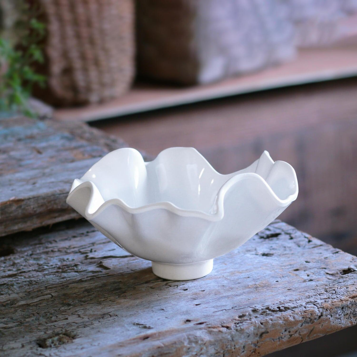 Vida Bloom Small Deep Bowl (White) - Bowl Side View | Bone & Brass