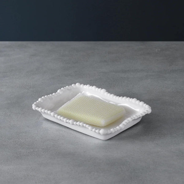 Vida Alegria Kitchen Sponge Holder (White) - Tray Detail | Bone & Brass