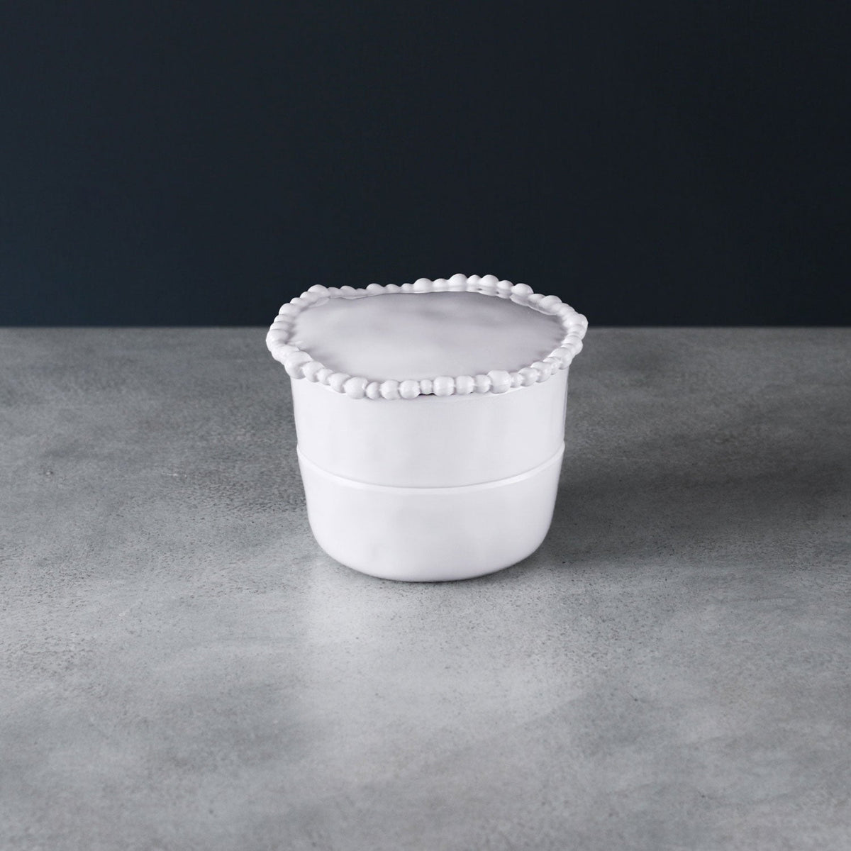 Vida Alegria Stackable Salt-Pepper Cellar Lid (White) - Shaker Top View | Bone & Brass