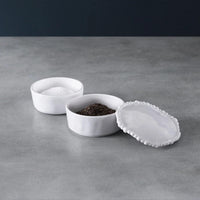 Vida Alegria Stackable Salt-Pepper Cellar Lid (White) - Shaker Detail | Bone & Brass
