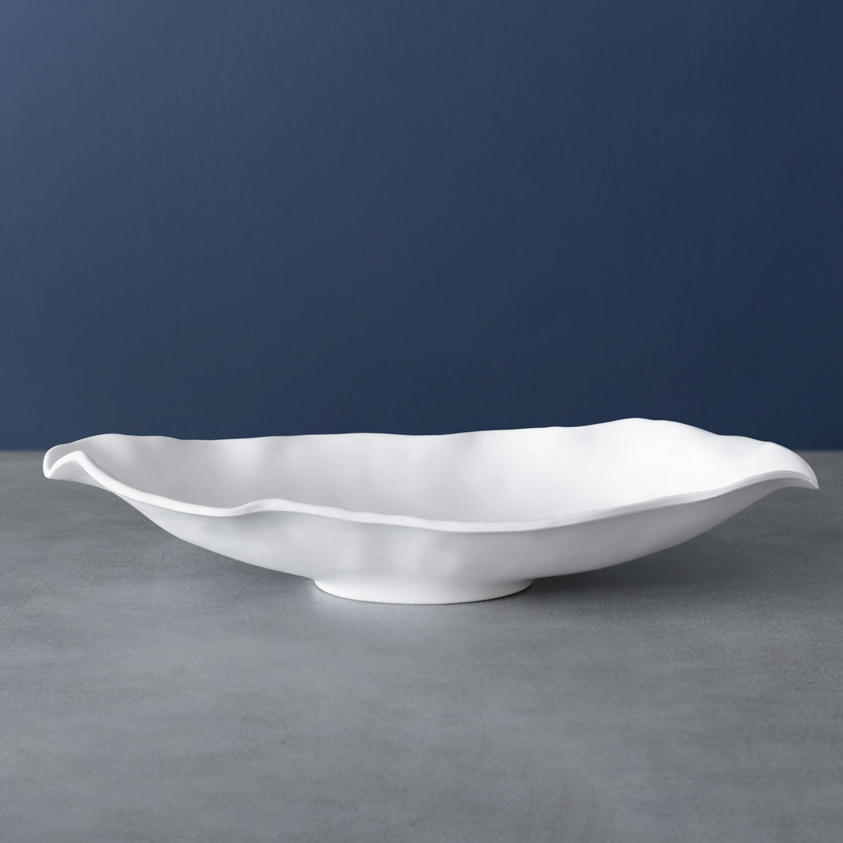 Vida Nube Medium Oval Bowl (White) - Bowl Top View | Bone & Brass