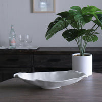 Vida Nube Medium Oval Bowl (White) - Bowl Side View | Bone & Brass