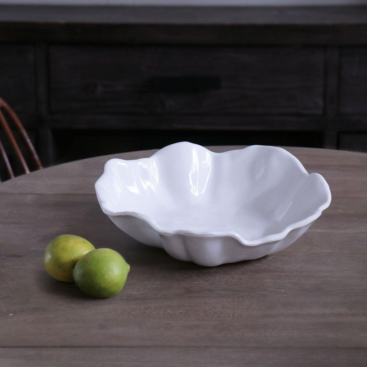 Vida Bloom Medium Wavy Bowl (White) - Bowl Side View | Bone & Brass