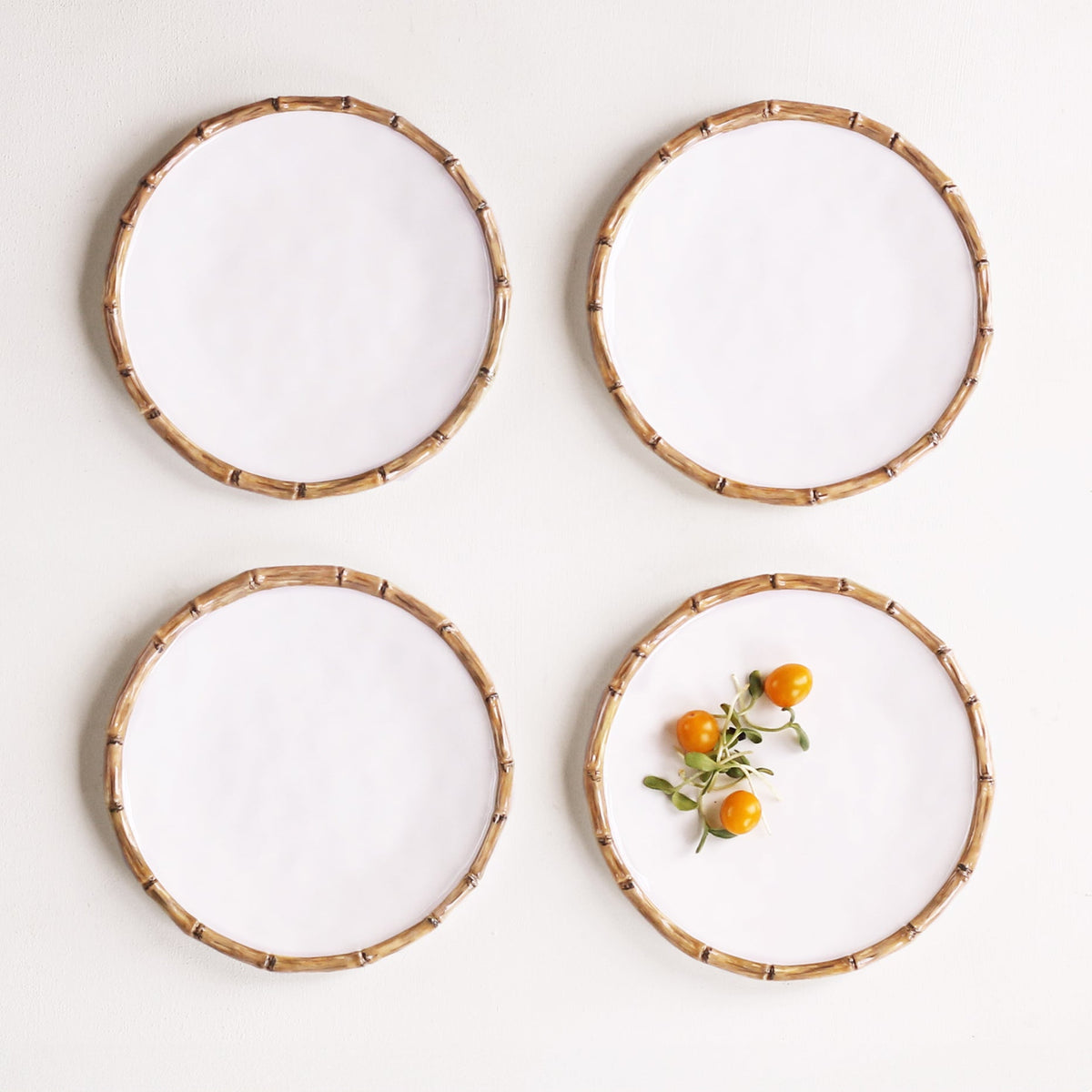 Vida Natural Bamboo & White 9" Salad Plate Set of 4 - Plate View | Bone & Brass