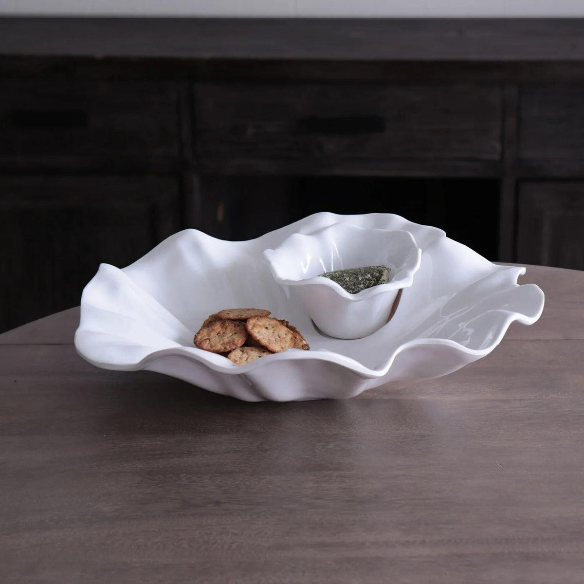 Vida Bloom White Chip Dip Set - Set Detail | Bone & Brass