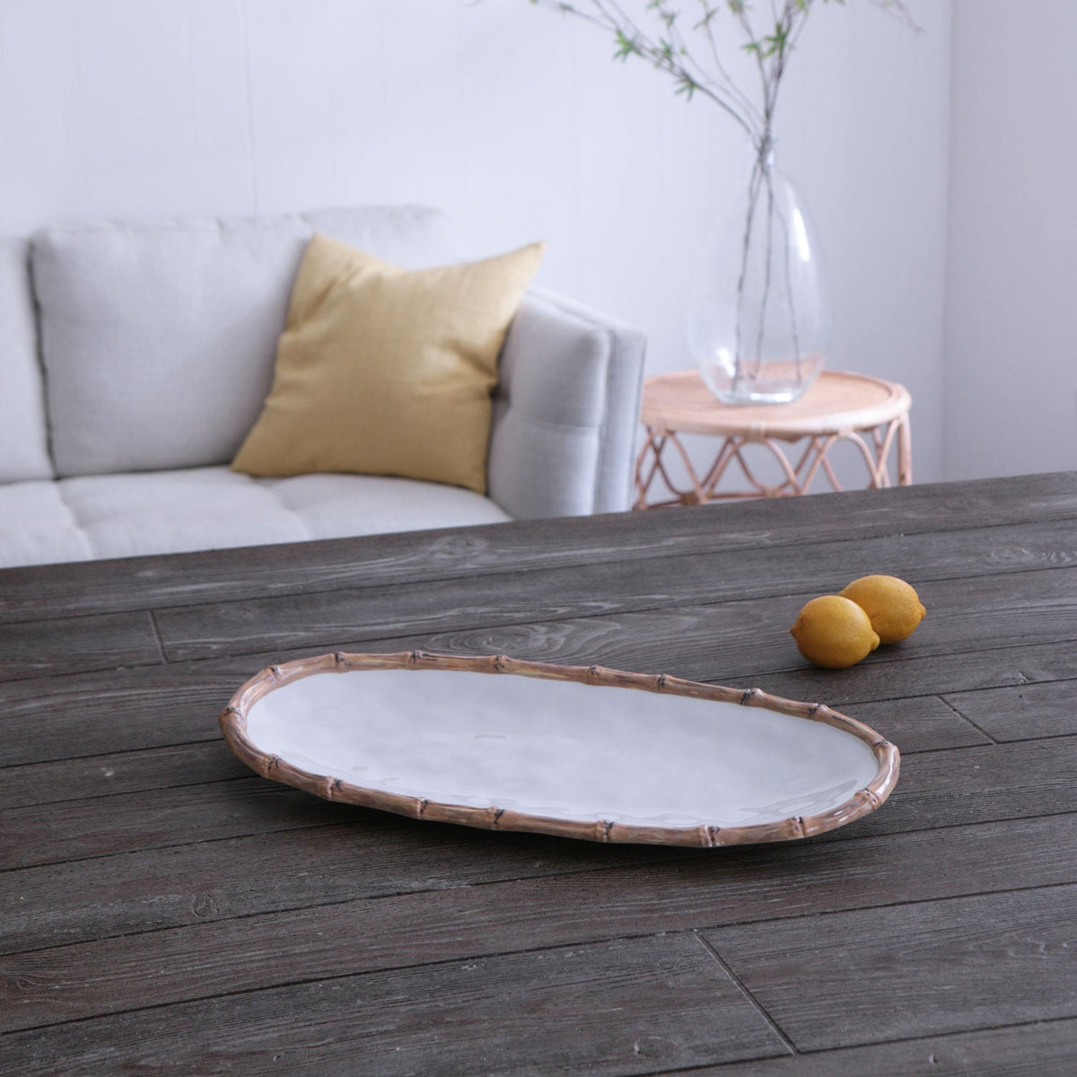 Vida Natural Bamboo & White Large Oval Serving Platter - Platter View | Bone & Brass