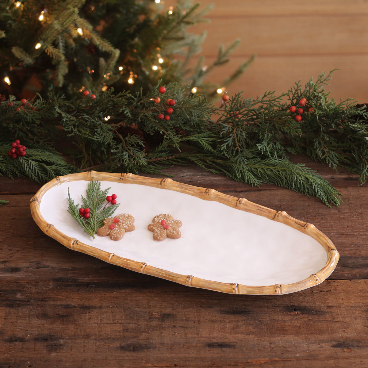 VIDA Natural & White Bamboo Medium Oval Serving Platter