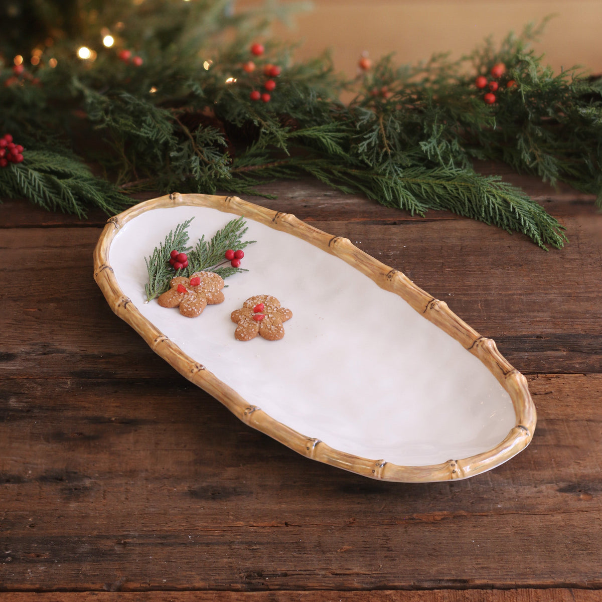 VIDA Natural & White Bamboo Medium Oval Serving Platter