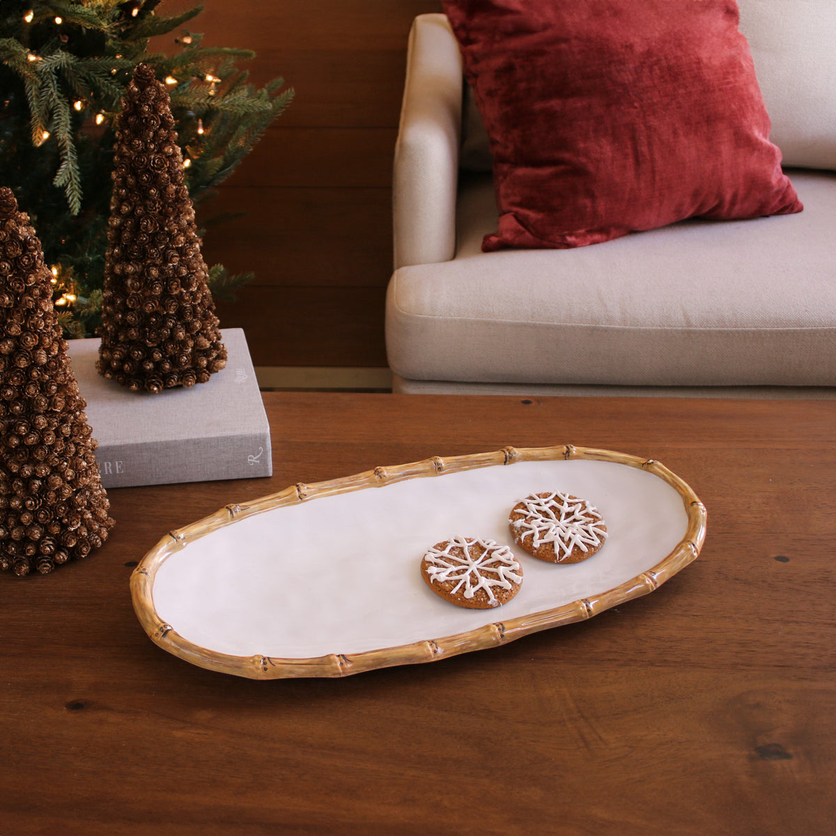 VIDA Natural & White Bamboo Medium Oval Serving Platter