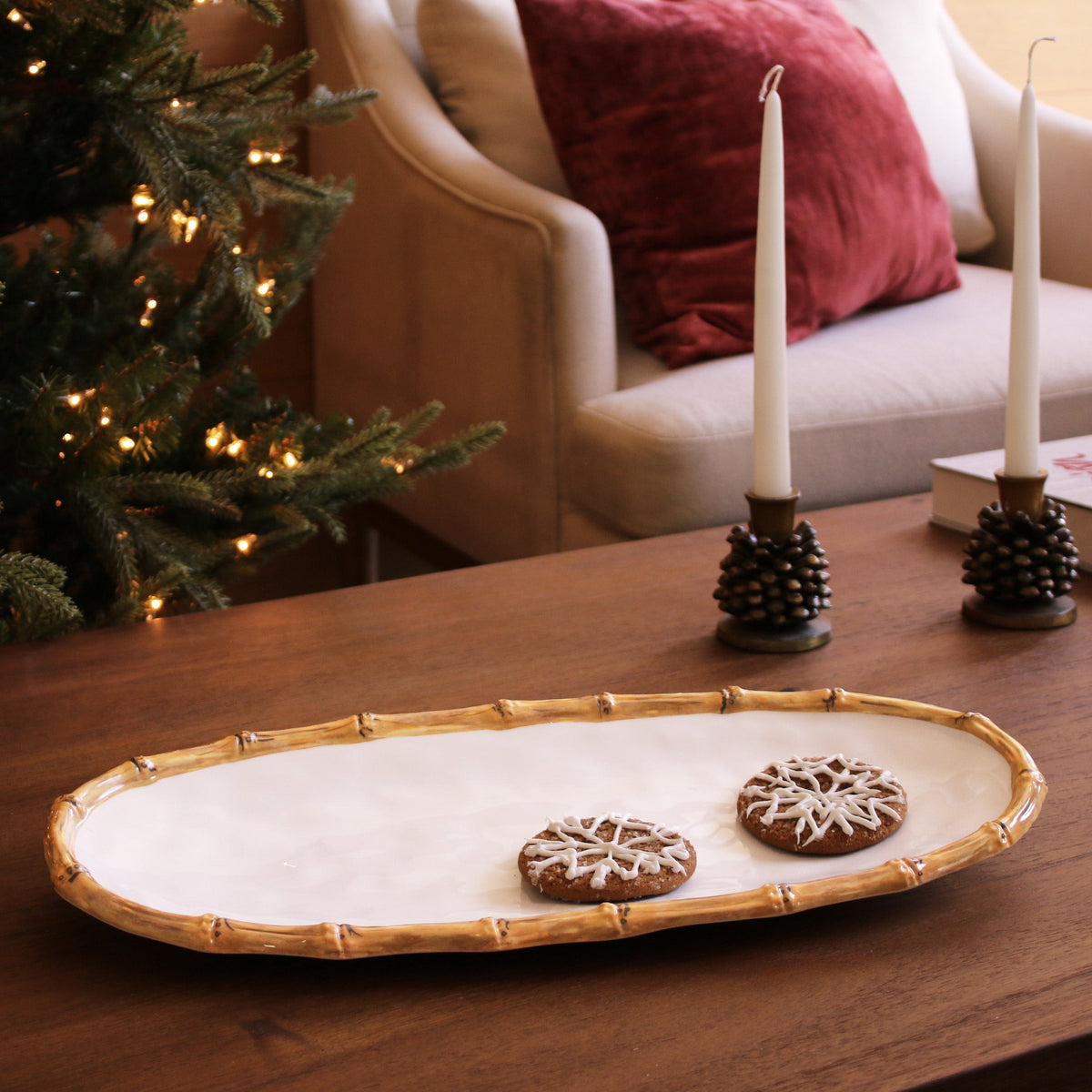 VIDA Natural & White Bamboo Medium Oval Serving Platter