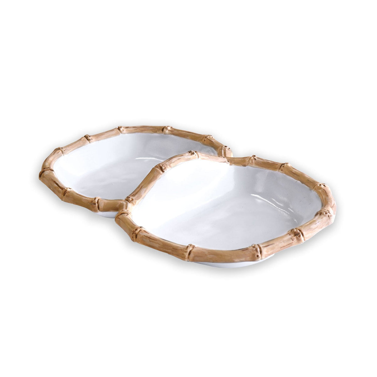Vida Natural Bamboo & White Double Serving Bowls | Bone & Brass