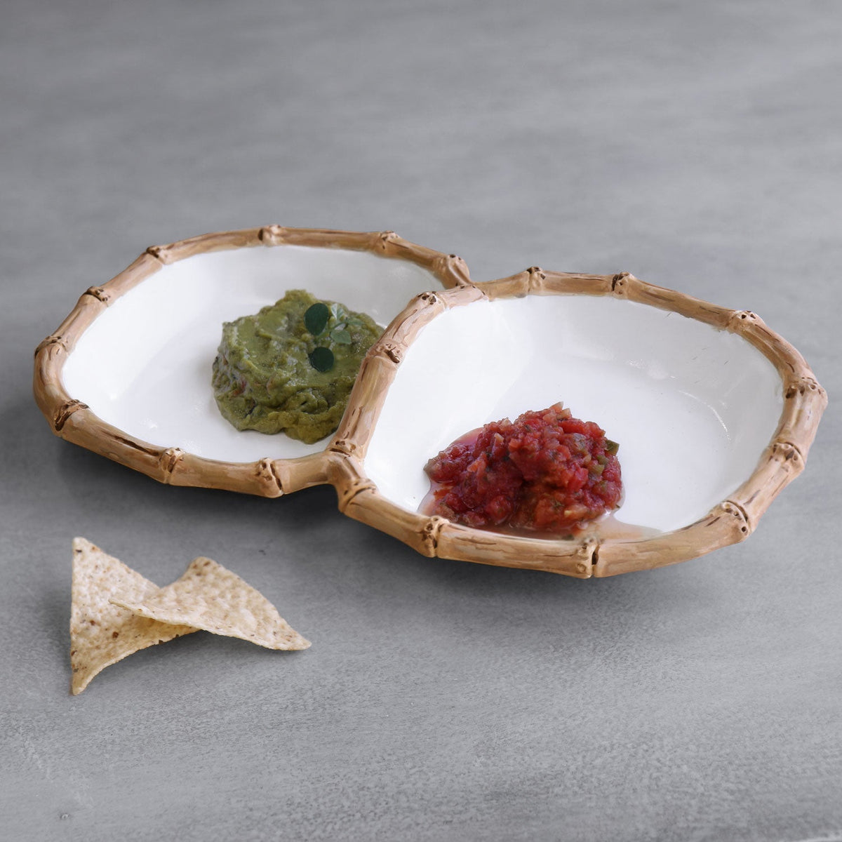 Vida Natural Bamboo & White Double Serving Bowls - Bowl Detail | Bone & Brass