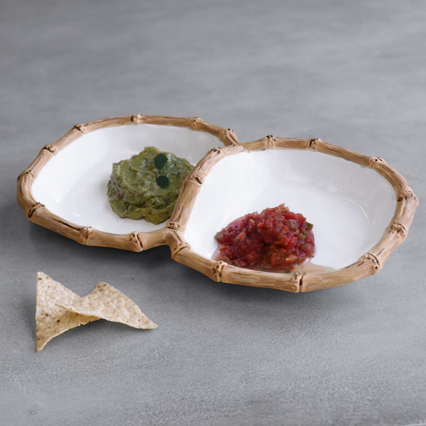 Vida Natural Bamboo & White Double Serving Bowls