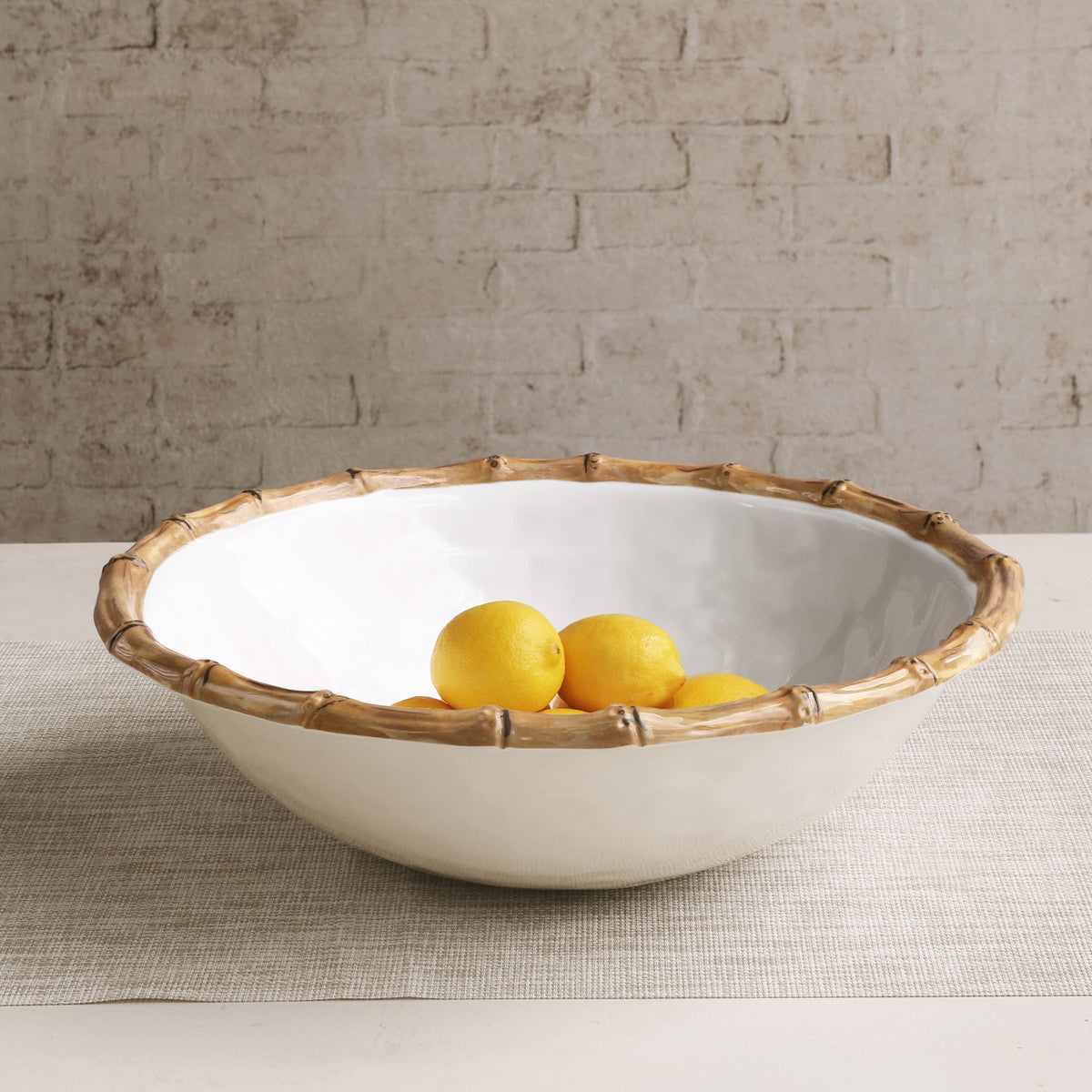 Vida Natural & White Bamboo Large Salad Bowl - Bowl Top View | Bone & Brass