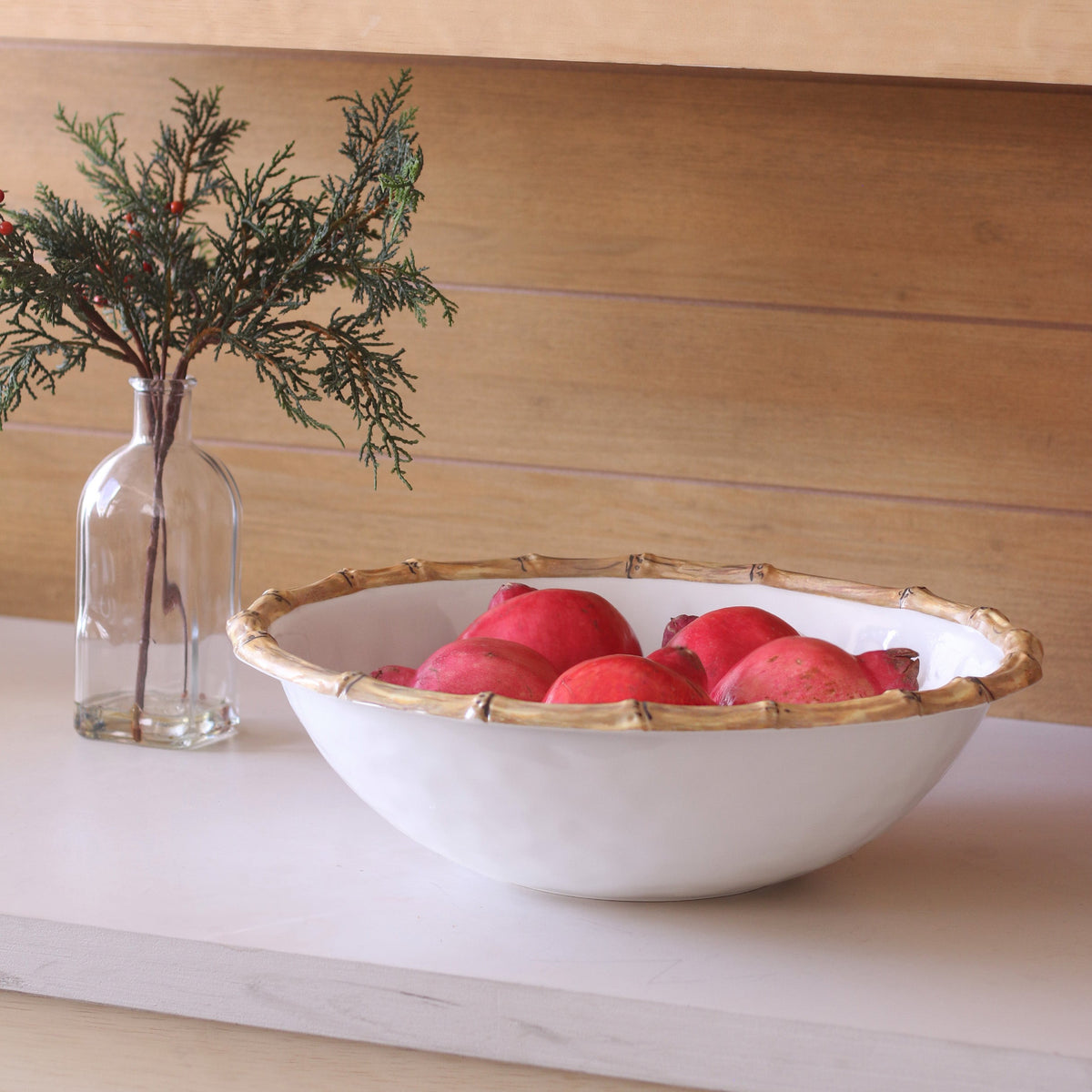 Vida Natural & White Bamboo Large Salad Bowl - Bowl Side View | Bone & Brass