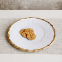 Vida White & Natural Bamboo Round Platter - Platter Top View | Bone & Brass