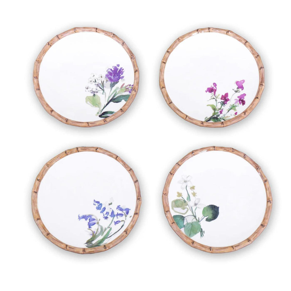 Vida Natural Bamboo & Floral Salad Plates Set of 4