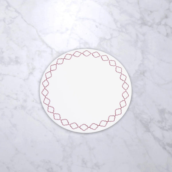 White & Pink Embroidered Round Placemats Set of 4 - Placemat Detail | Bone & Brass