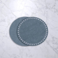 Vida Blue Round Embroidered Dots Placemats Set of 4 - Placemat Detail | Bone & Brass