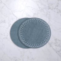 Vida Round Embroidered Swirl 15.5" Round Placemats Set 4 (Blue) - Placemat Detail | Bone & Brass