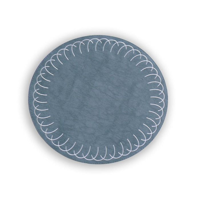 Vida Round Embroidered Swirl 15.5" Round Placemats Set 4 (Blue)