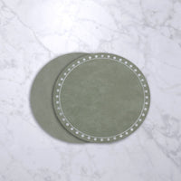 Vida Green Round Embroidered White Dots Placemats Set of 4 - Placemat Detail | Bone & Brass