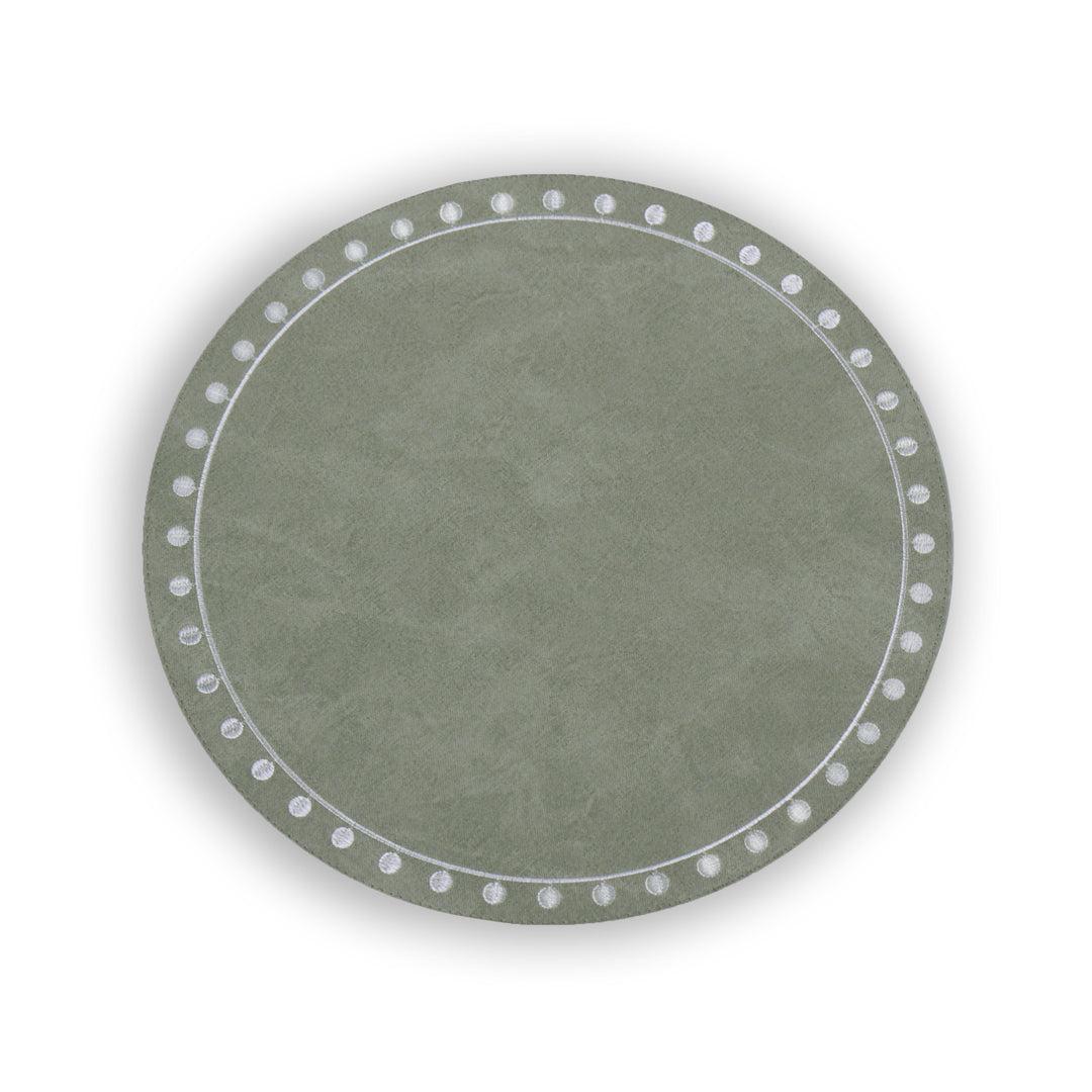 Vida Green Round Embroidered White Dots Placemats Set of 4 | Bone & Brass