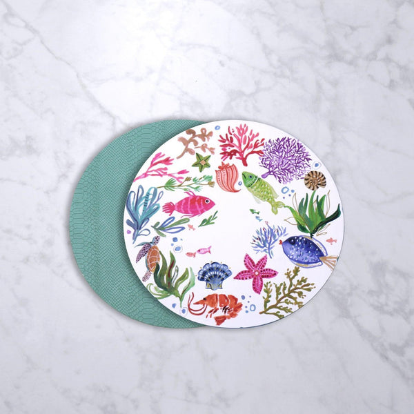 Vida Croc Reversible 15.5" Round Placemats Set 4 (Coastal) - Placemat Detail | Bone & Brass